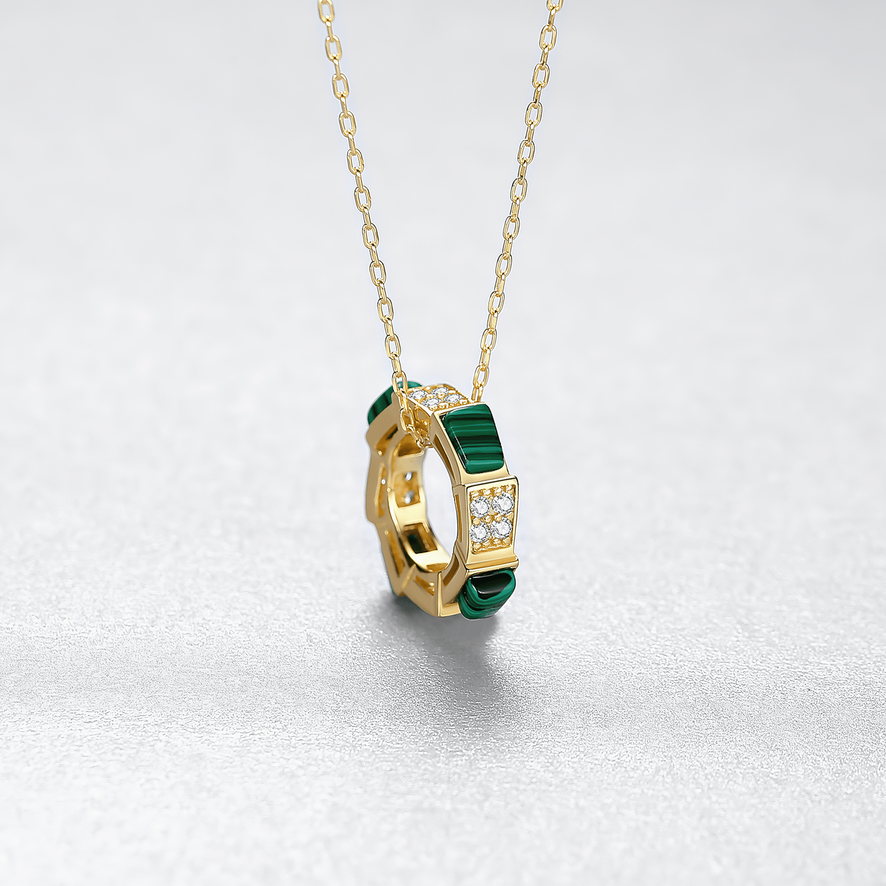 Gold Plated Malachite Style CZ Geometric Pendant Necklace - NAFALUXE