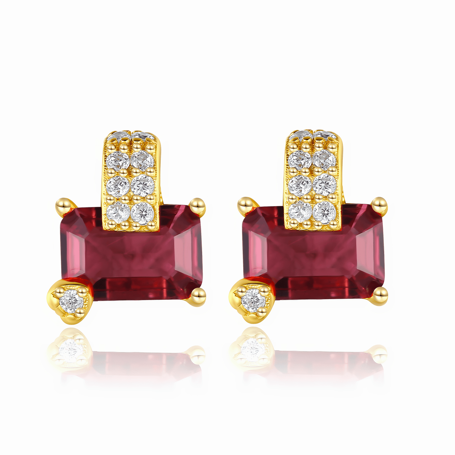 Gold - Plated Pink Emerald - Cut CZ Stud Earrings in Sterling Silver - NAFALUXE