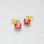 Gold - Plated Pink Emerald - Cut CZ Stud Earrings in Sterling Silver - NAFALUXE