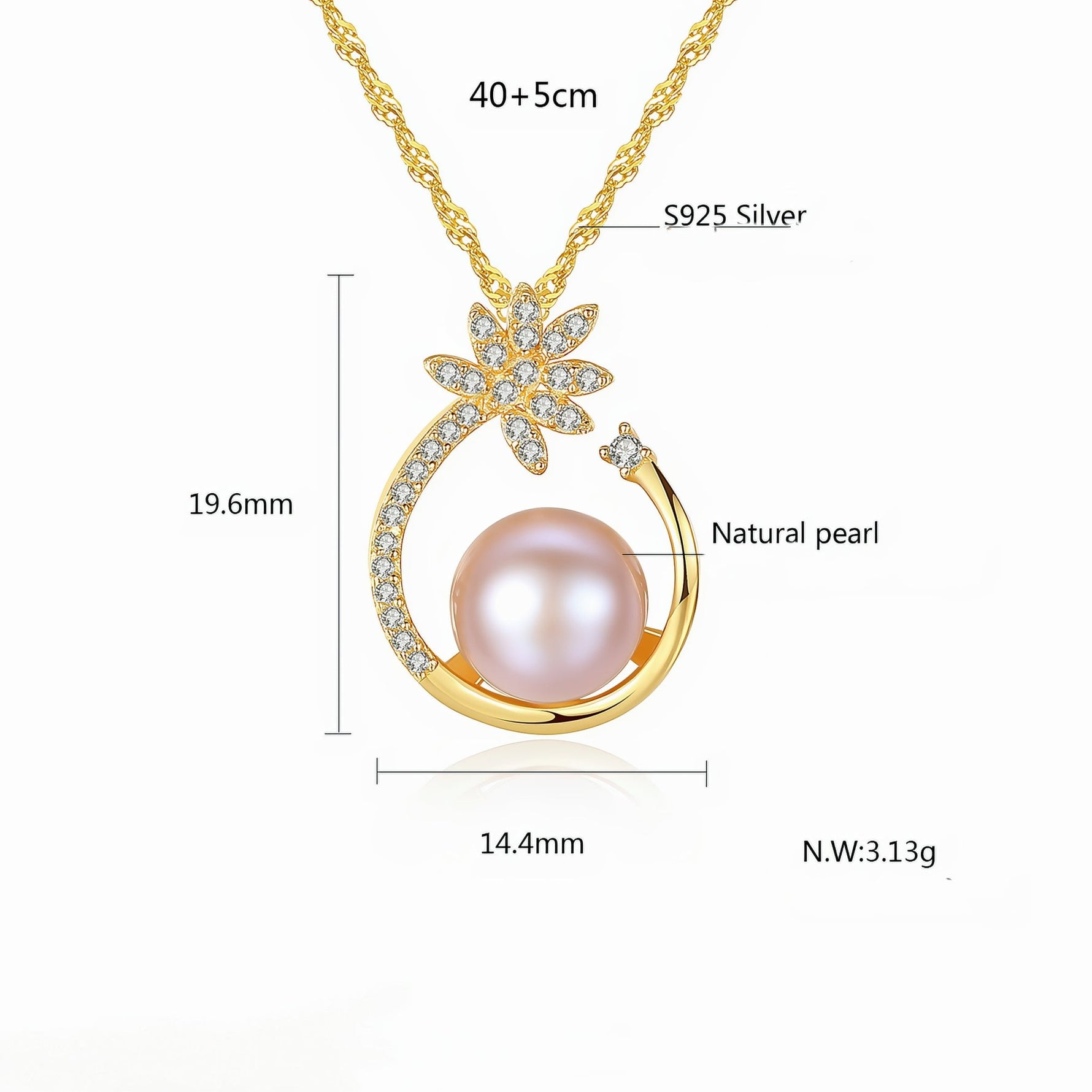Gold Plated Sterling Silver Baroque Freshwater Pearl CZ Flower Necklace - NAFALUXE