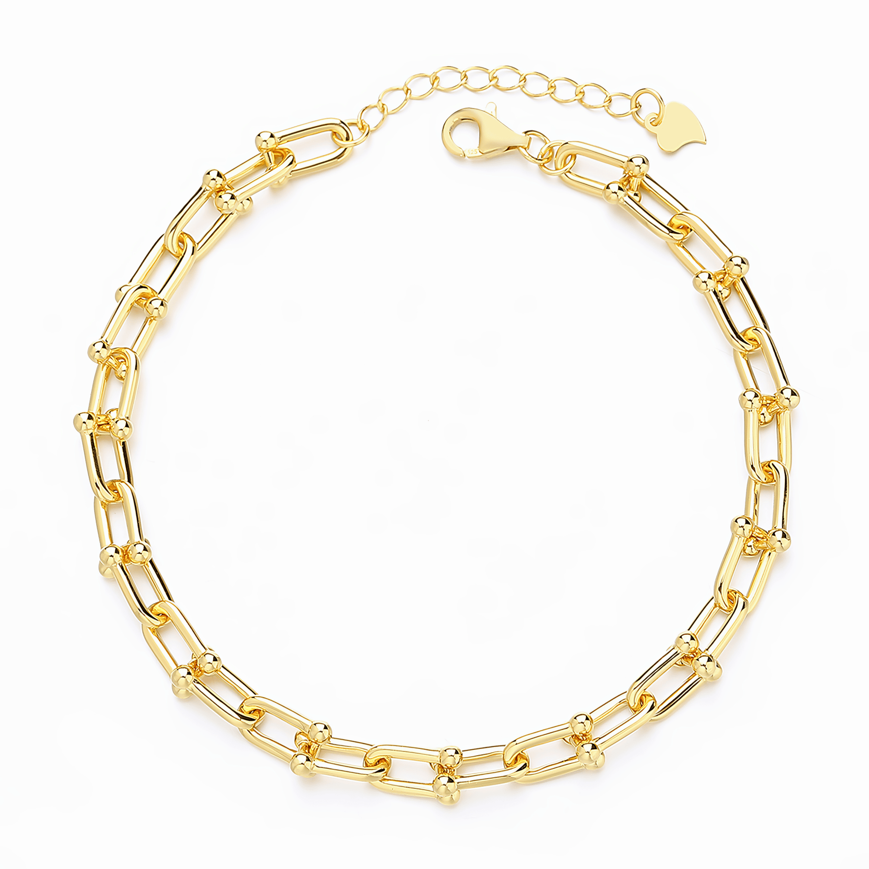 Gold - Plated Sterling Silver Paperclip Chain Bracelet with Bead Accents - NAFALUXE