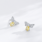 Golden Bee Sparkle Sterling Silver Stud Earrings with Zirconia - NAFALUXE