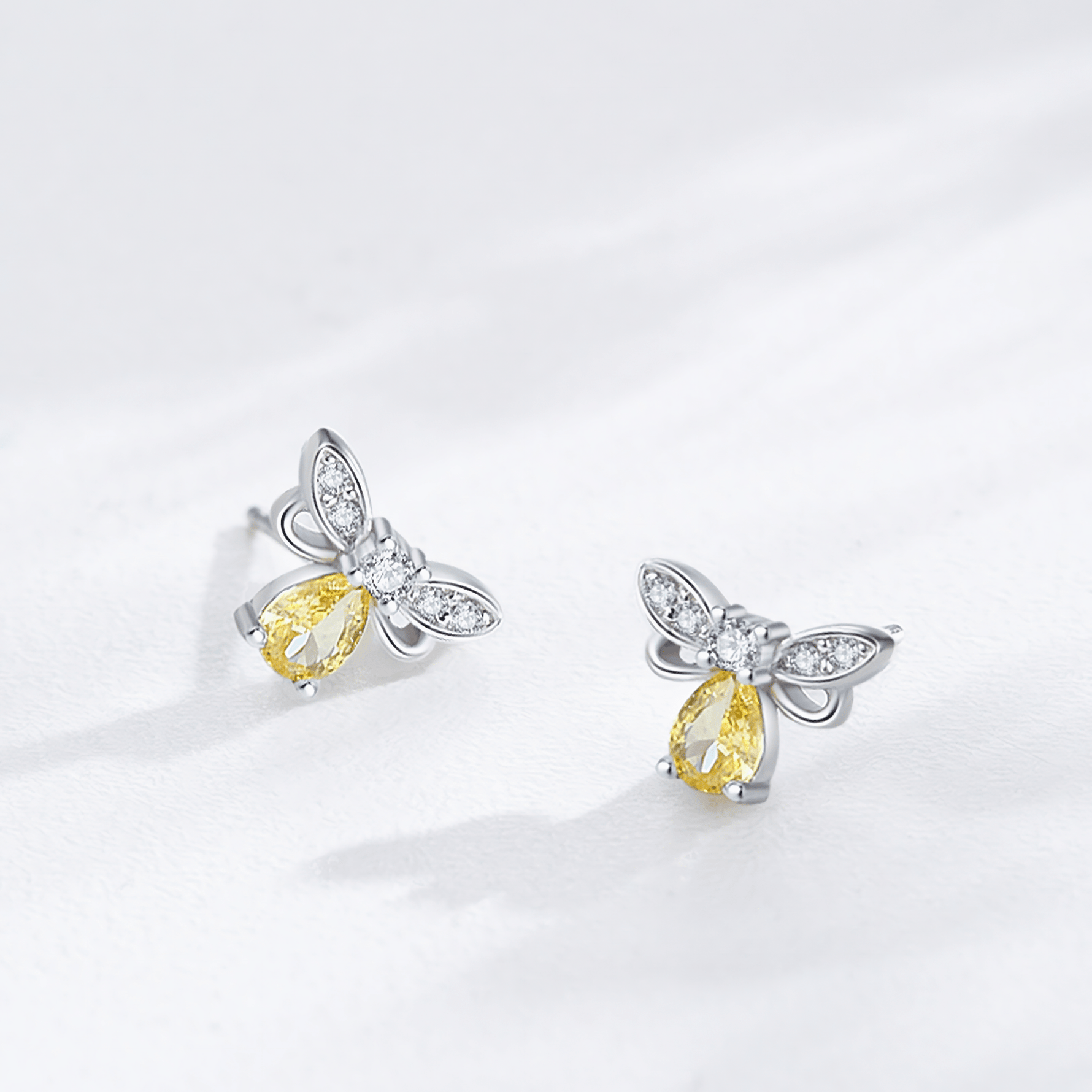 Golden Bee Sparkle Sterling Silver Stud Earrings with Zirconia - NAFALUXE