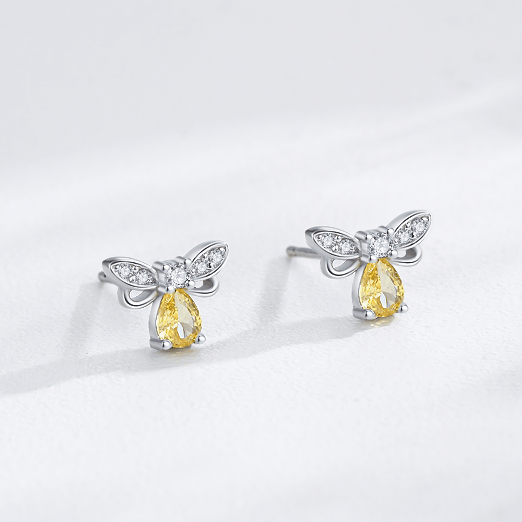 Golden Bee Sparkle Sterling Silver Stud Earrings with Zirconia - NAFALUXE