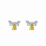 Golden Bee Sparkle Sterling Silver Stud Earrings with Zirconia - NAFALUXE