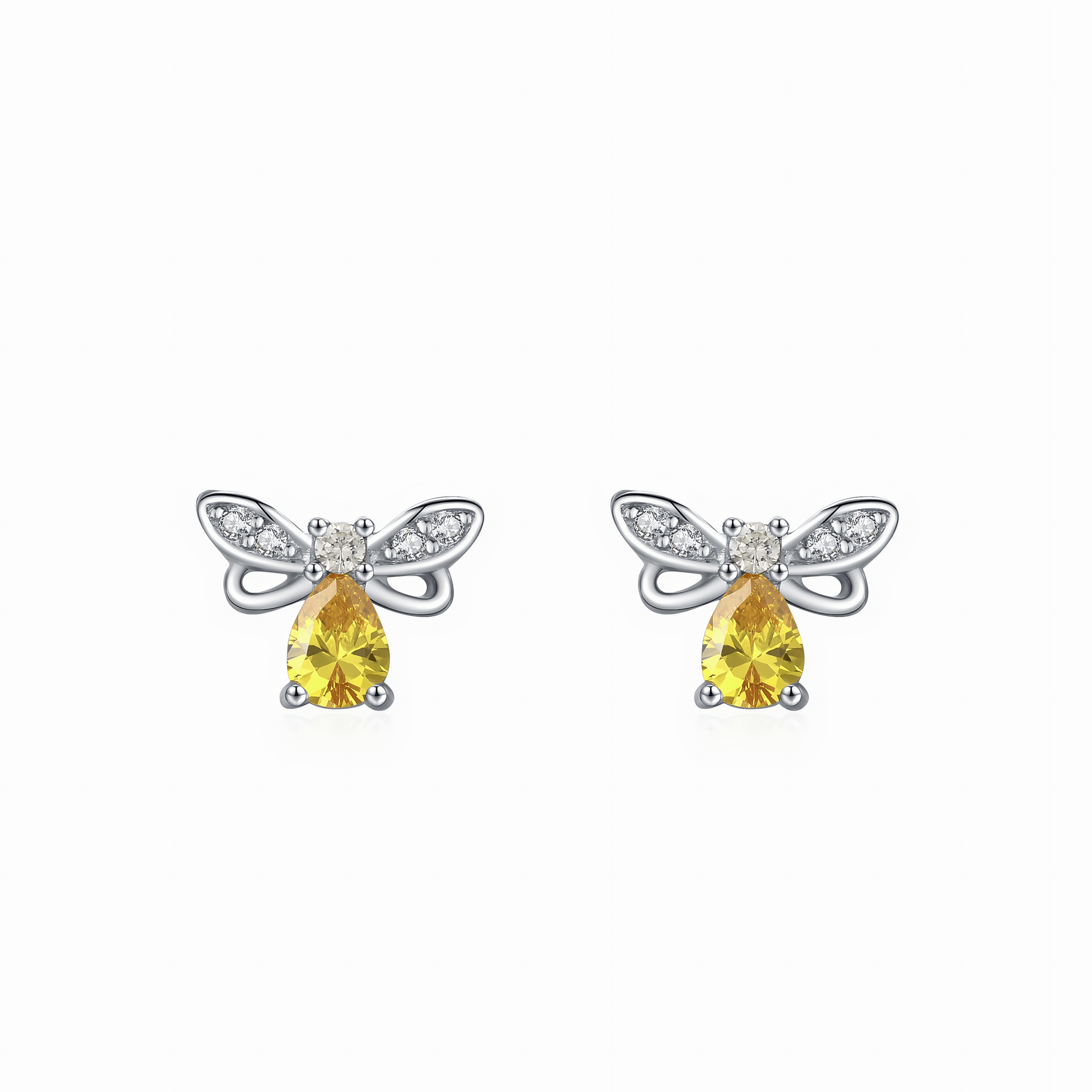 Golden Bee Sparkle Sterling Silver Stud Earrings with Zirconia - NAFALUXE