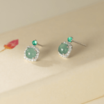 Green Cat Eye Stone Stud Earrings with CZ Halo in Sterling Silver - NAFALUXE