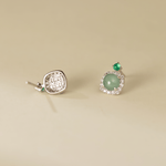 Green Cat Eye Stone Stud Earrings with CZ Halo in Sterling Silver - NAFALUXE