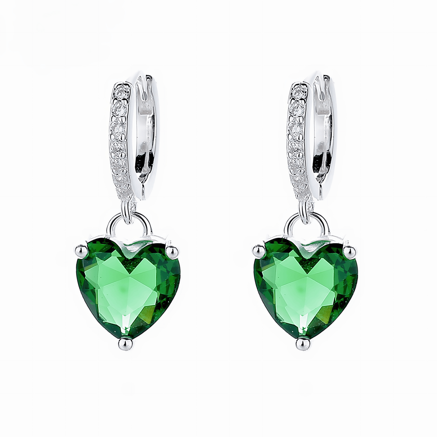 Green Heart Drop Earrings – 925 Silver - NAFALUXE