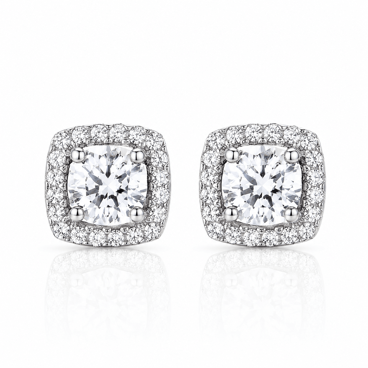 Halo Cushion Stud Earrings with Clear AAA Cubic Zirconia - NAFALUXE