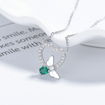 Heart & Bee Pendant Necklace – Green Zircon and Crystal Accent - NAFALUXE