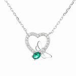 Heart & Bee Pendant Necklace – Green Zircon and Crystal Accent - NAFALUXE