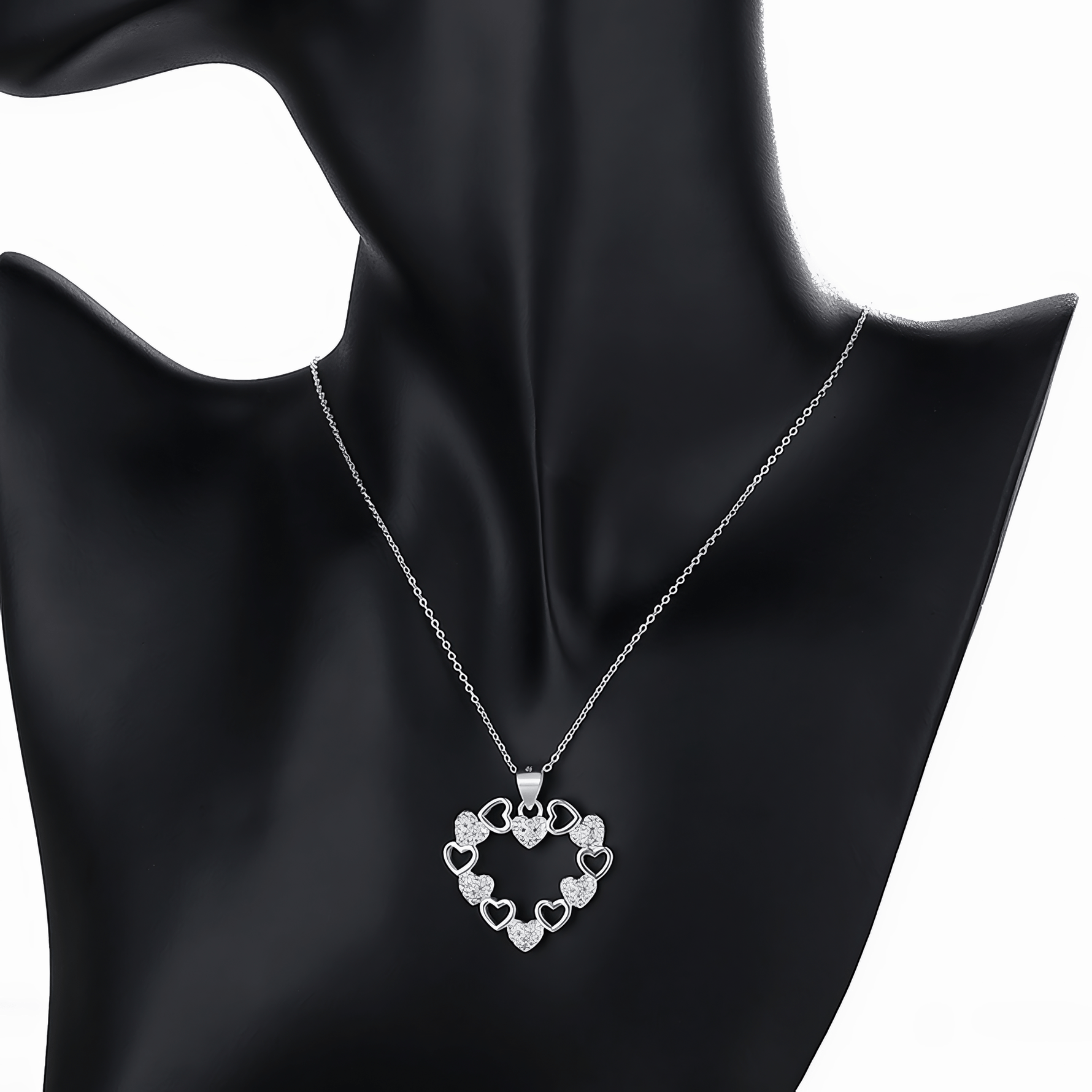 Heart Cluster Pendant Necklace – 925 Silver - NAFALUXE