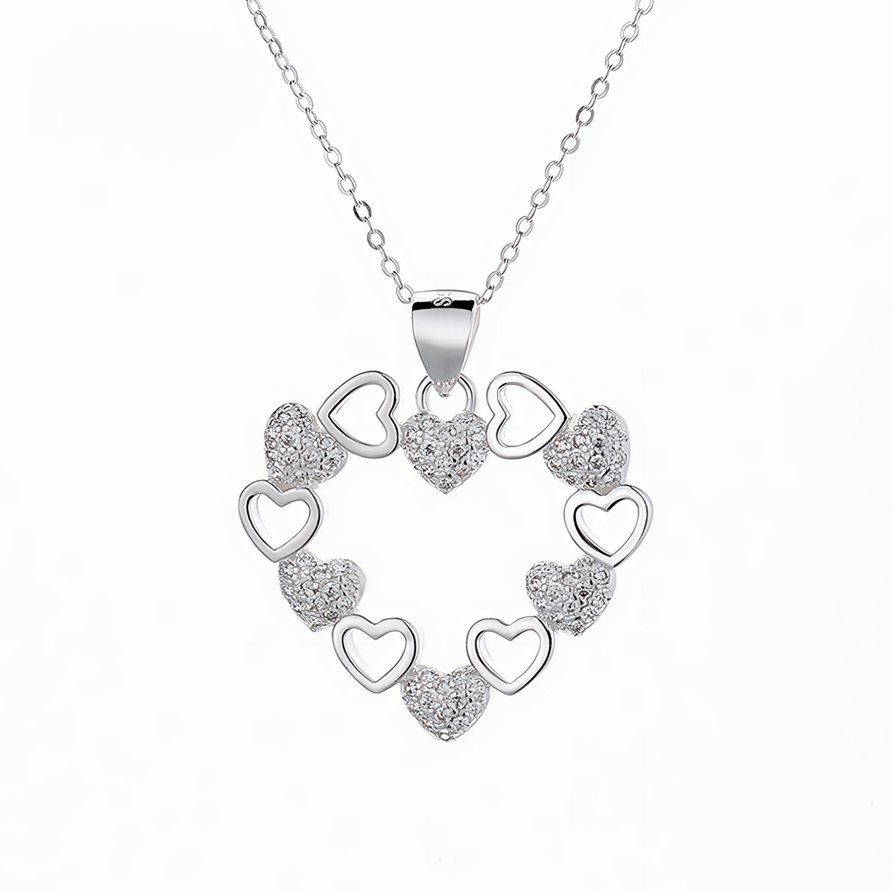 Heart Cluster Pendant Necklace – 925 Silver - NAFALUXE