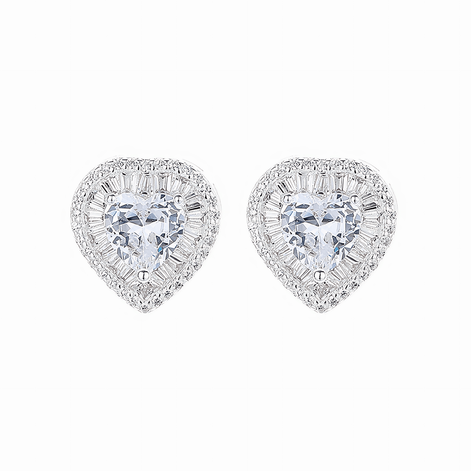 Heart Halo Stud Earrings – 925 Silver - NAFALUXE