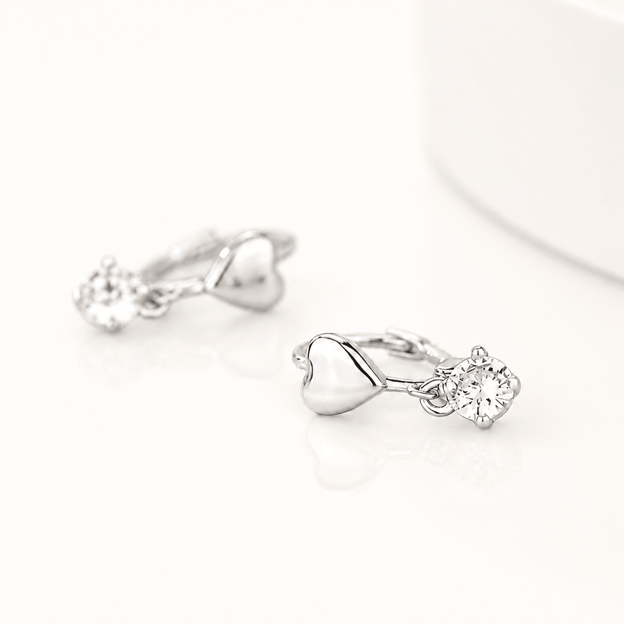 Heart Hoop Earrings with Dangling Zirconia Charm - NAFALUXE
