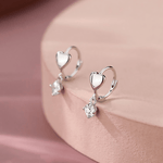 Heart Hoop Earrings with Dangling Zirconia Charm - NAFALUXE