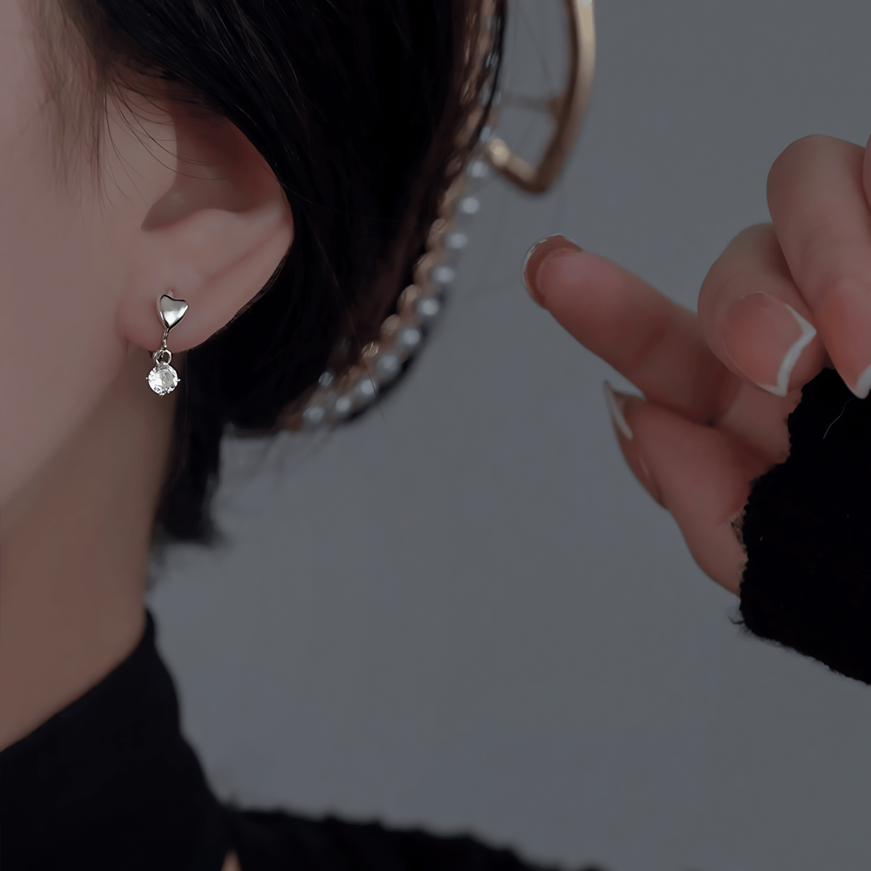 Heart Hoop Earrings with Dangling Zirconia Charm - NAFALUXE