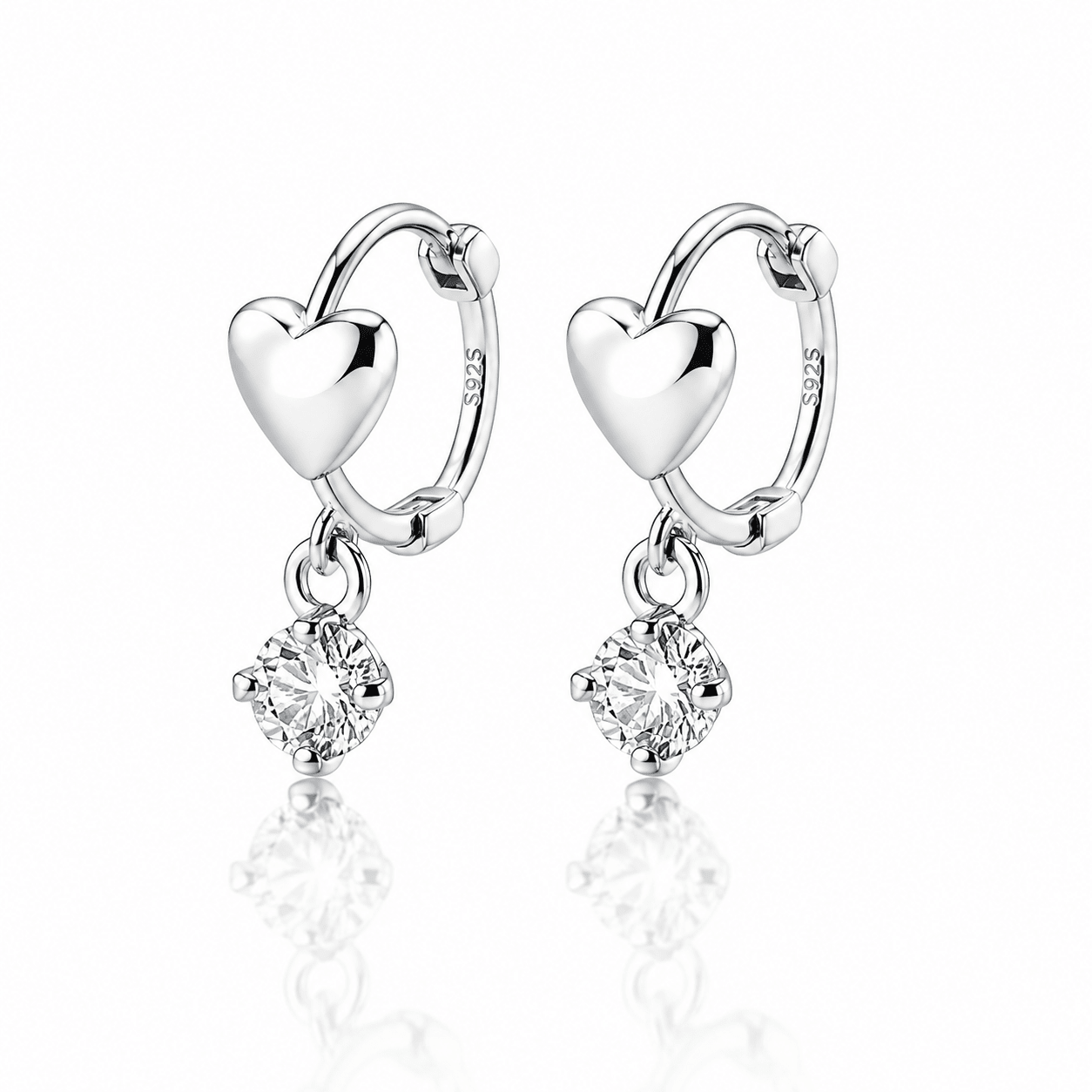 Heart Hoop Earrings with Dangling Zirconia Charm - NAFALUXE