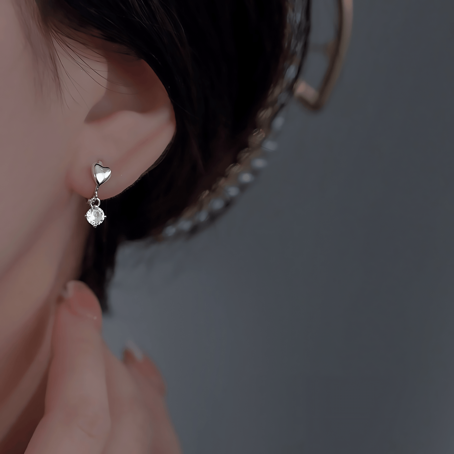 Heart Hoop Earrings with Dangling Zirconia Charm - NAFALUXE