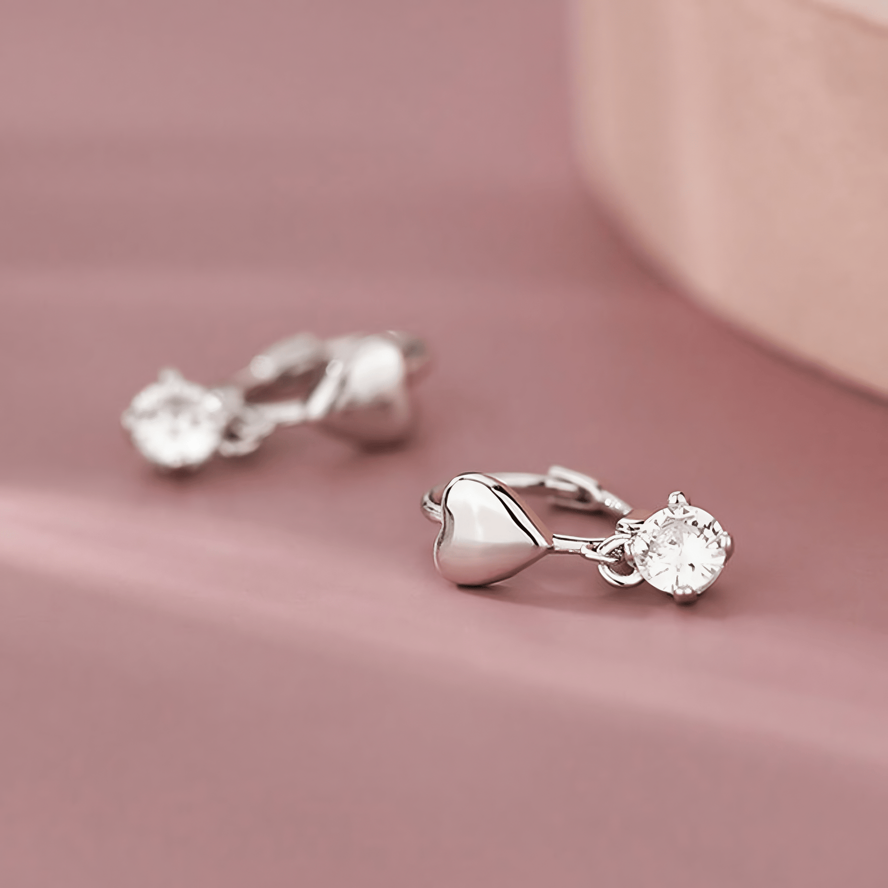 Heart Hoop Earrings with Dangling Zirconia Charm - NAFALUXE