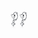 Heart Hoop Earrings with Dangling Zirconia Charm - NAFALUXE