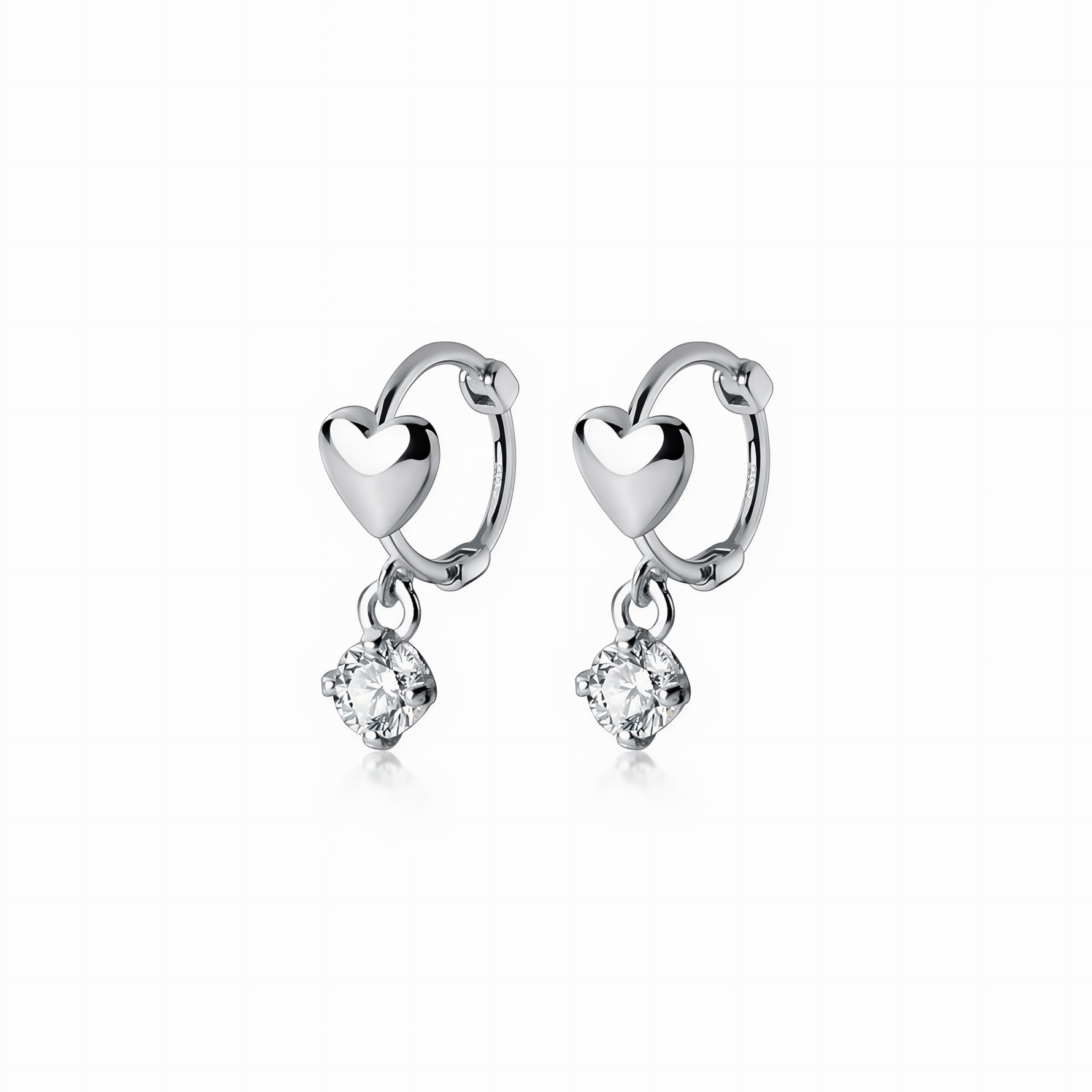 Heart Hoop Earrings with Dangling Zirconia Charm - NAFALUXE