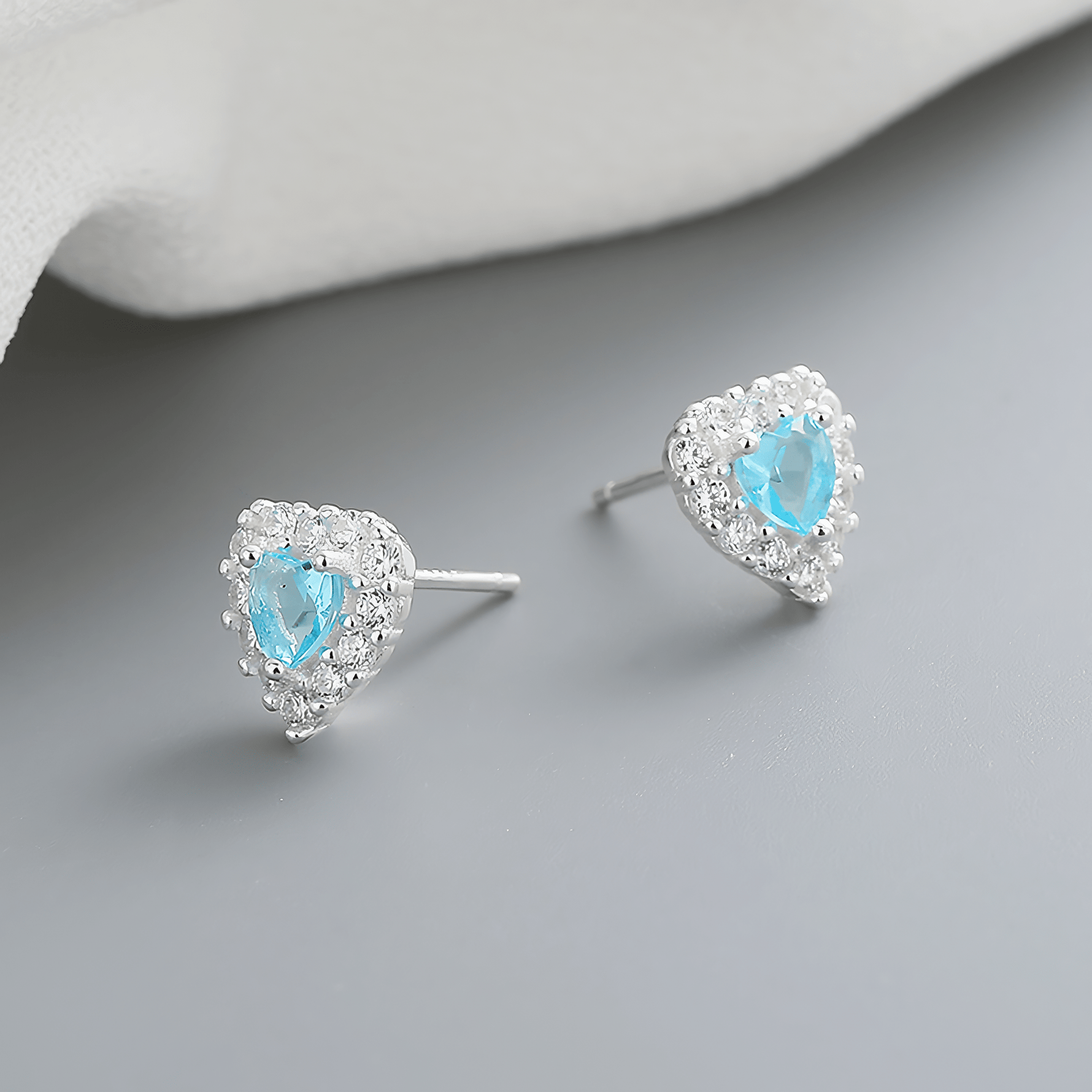 Heart - Shaped 925 Sterling Silver Blue Stone Stud Earring - NAFALUXE