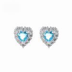 Heart - Shaped 925 Sterling Silver Blue Stone Stud Earring - NAFALUXE