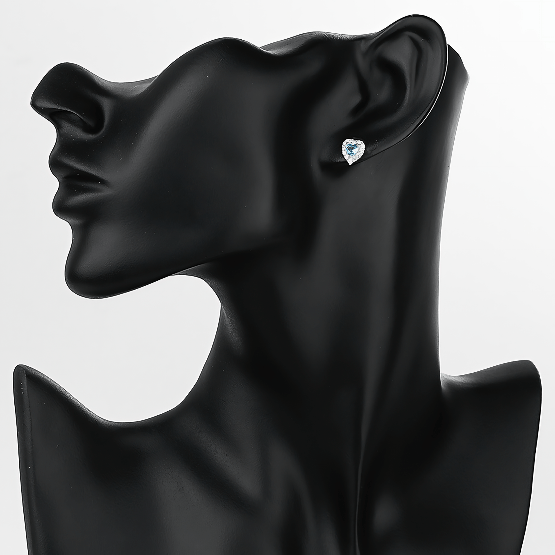 Heart - Shaped 925 Sterling Silver Blue Stone Stud Earring - NAFALUXE