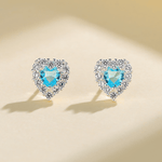 Heart - Shaped 925 Sterling Silver Blue Stone Stud Earring - NAFALUXE