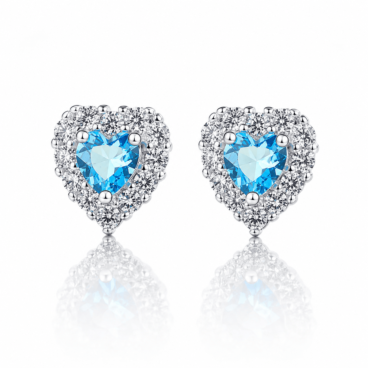 Heart-Shaped 925 Sterling Silver Blue Stone Stud Earring - NAFALUXE