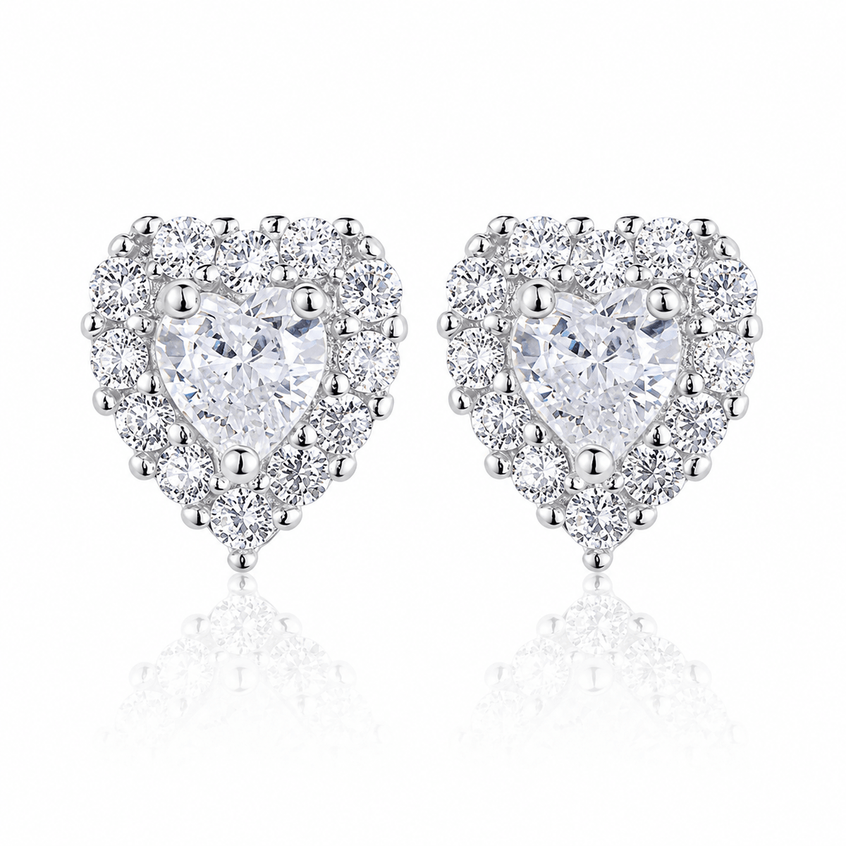 Heart-Shaped 925 Sterling Silver white Stone Stud Earring - NAFALUXE