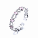 Hearts Harmony – Sterling Silver Adjustable Ring with Amethyst Cubic Zirconia & Heart Motifs - NAFALUXE