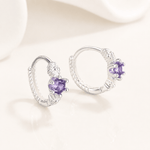 Hoop Earrings with Purple AAA Cubic Zirconia Claw Setting - NAFALUXE