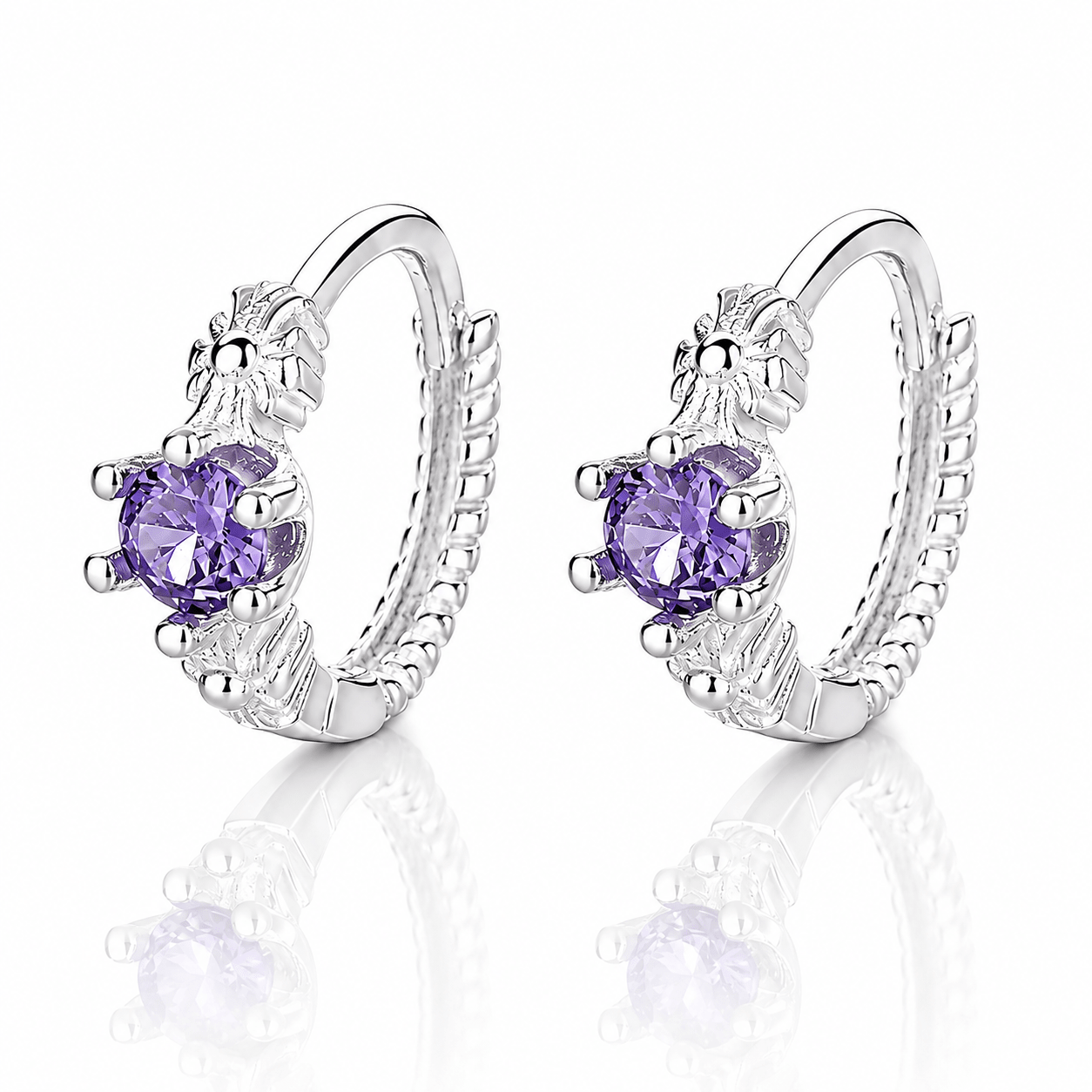 Hoop Earrings with Purple AAA Cubic Zirconia Claw Setting - NAFALUXE