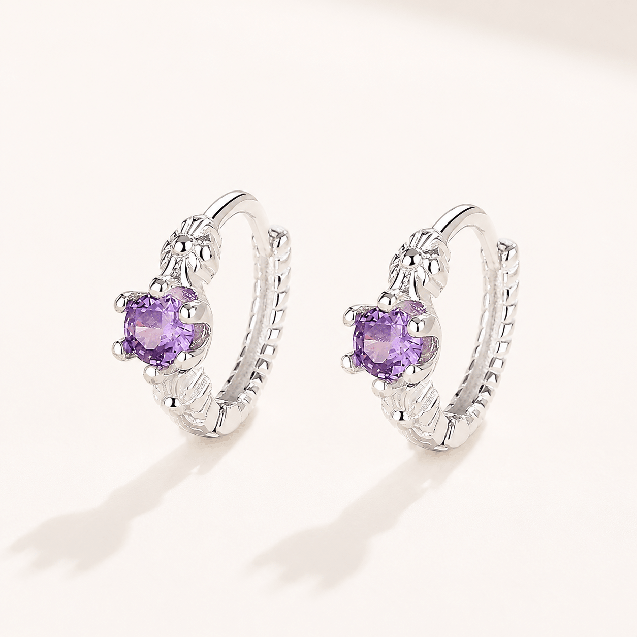 Hoop Earrings with Purple AAA Cubic Zirconia Claw Setting - NAFALUXE