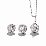 Jewelry Set – Round Cut Sparkling Necklace and Stud Earrings with Pavé Zirconia - NAFALUXE