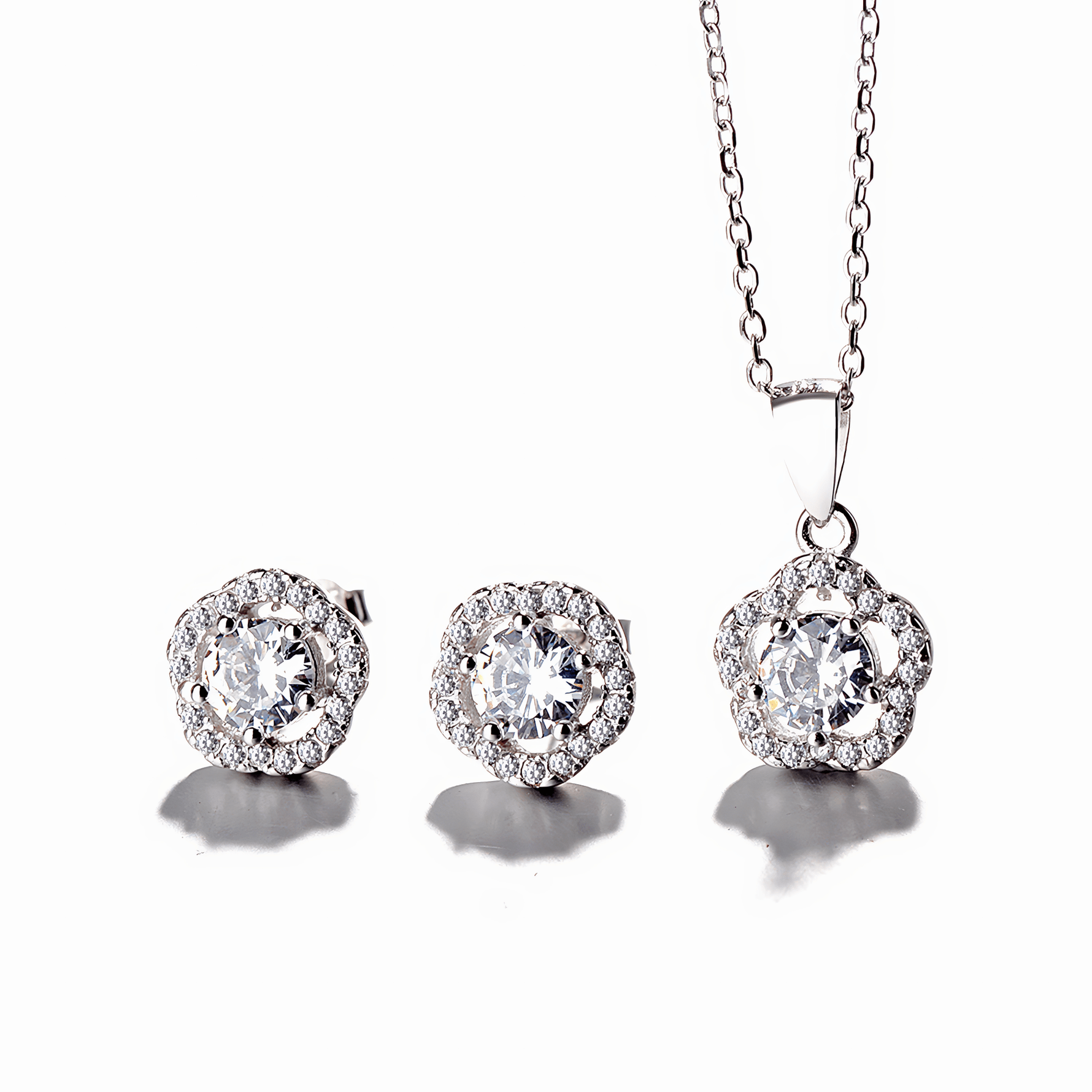 Jewelry Set – Round Cut Sparkling Necklace and Stud Earrings with Pavé Zirconia - NAFALUXE