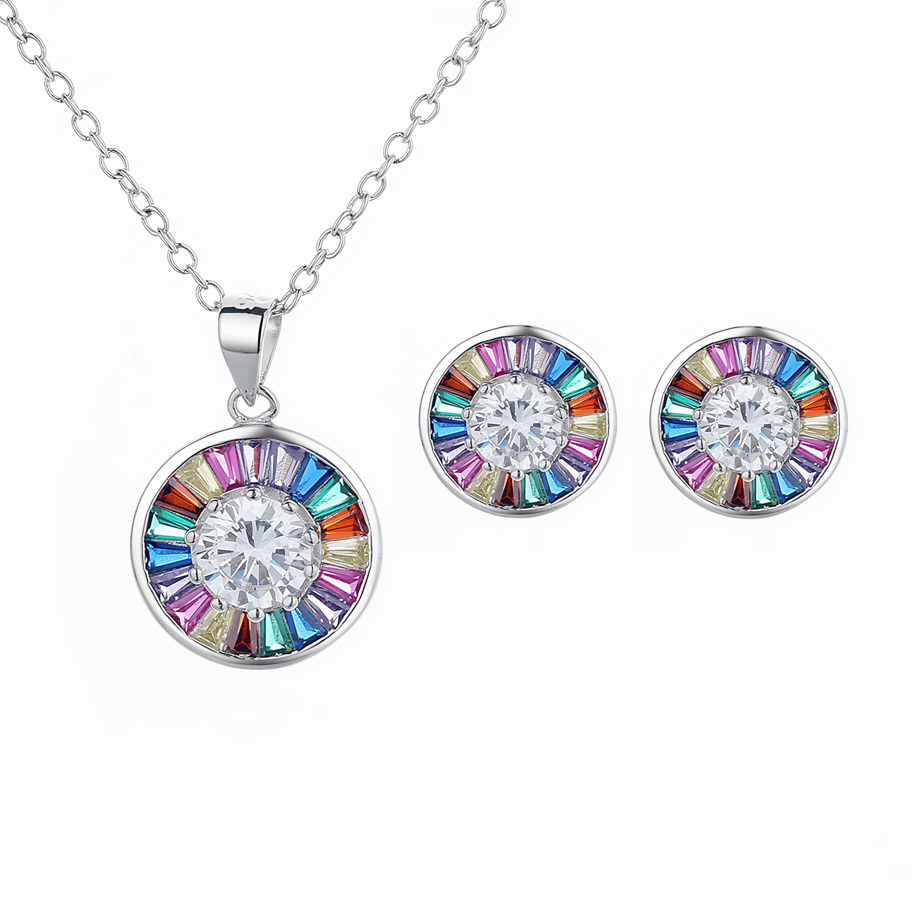 Jewelry Set with Colorful Baguette Crystals – Necklace Ring and Earrings - NAFALUXE