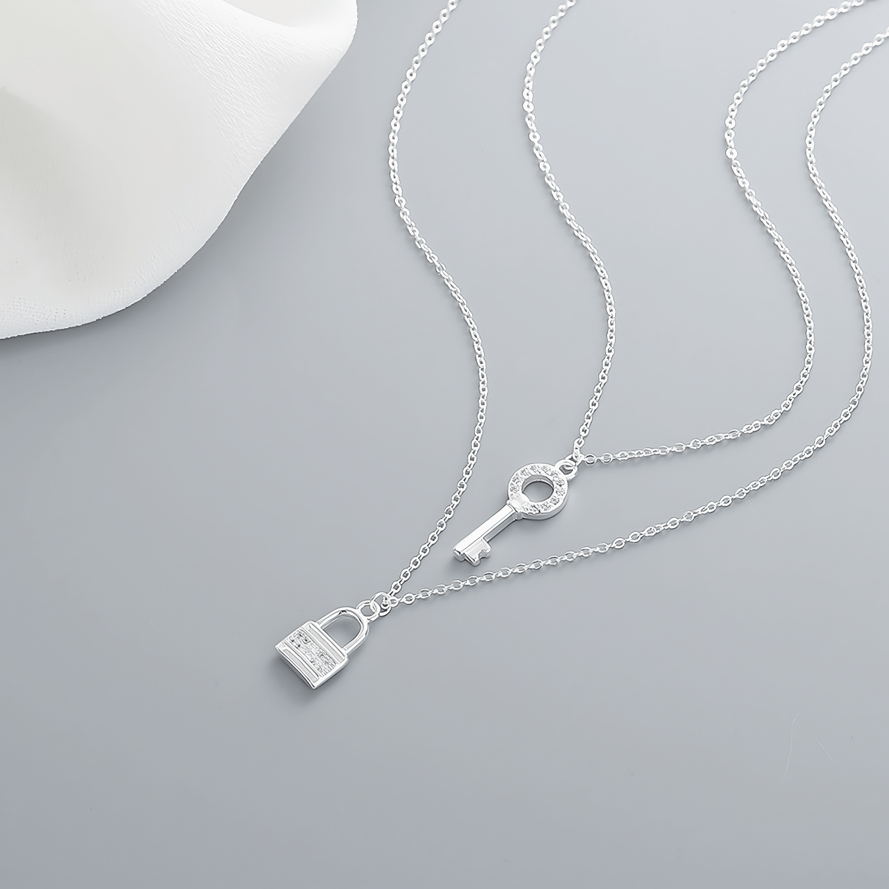 Key & Lock Duo – Sterling Silver Layered Necklace - NAFALUXE