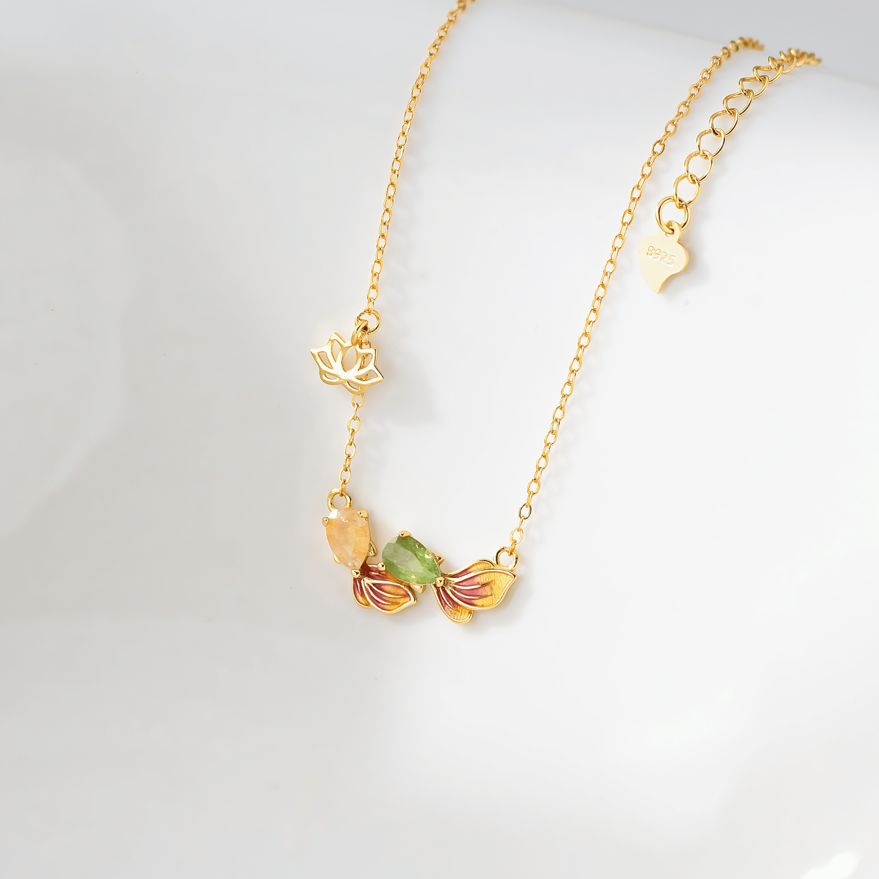 Lotus Flower Butterfly Necklace in Gold - Plated Sterling Silver - NAFALUXE