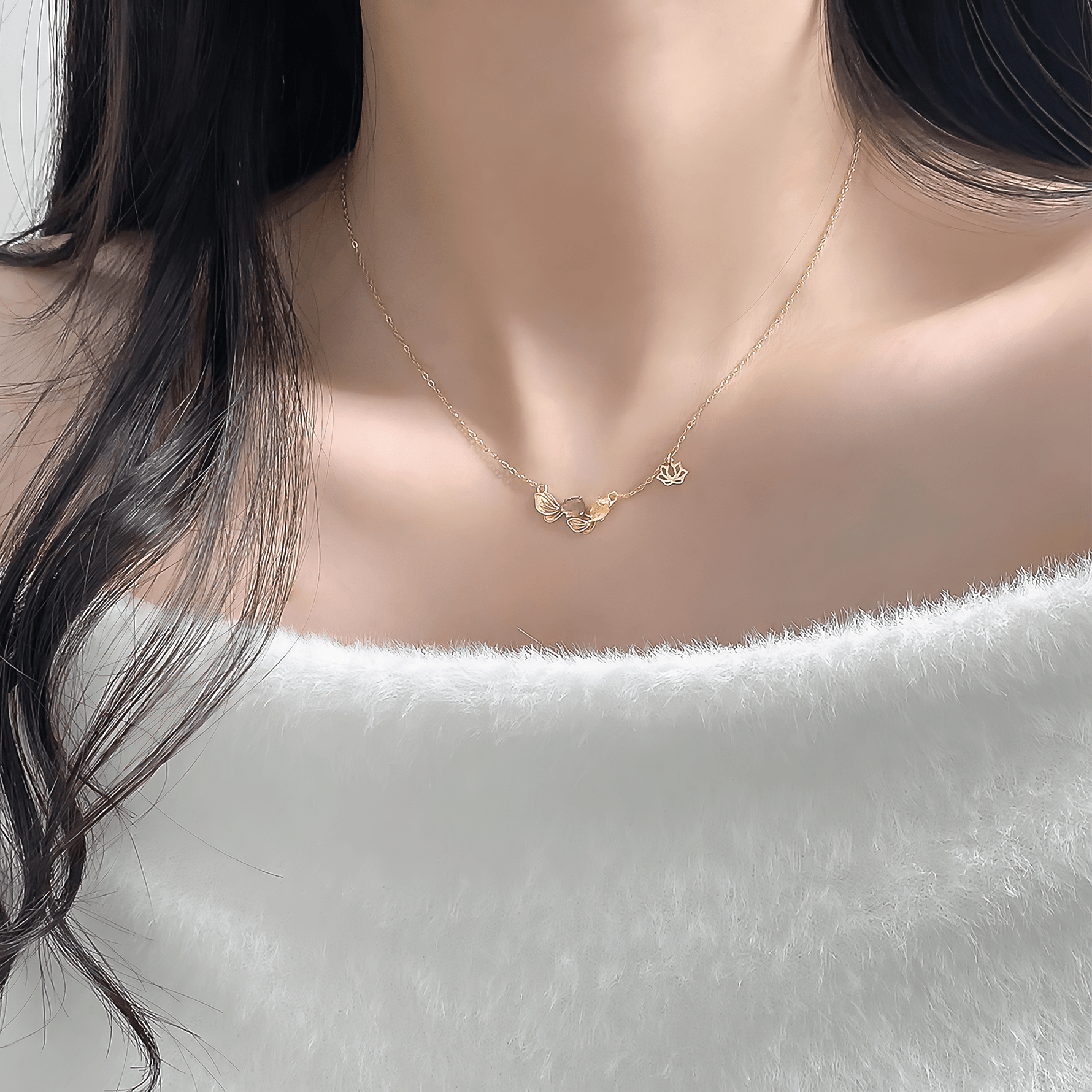 Lotus Flower Butterfly Necklace in Gold - Plated Sterling Silver - NAFALUXE