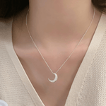 Lunar Glow – Textured Crescent Moon Necklace in Sterling Silver - NAFALUXE