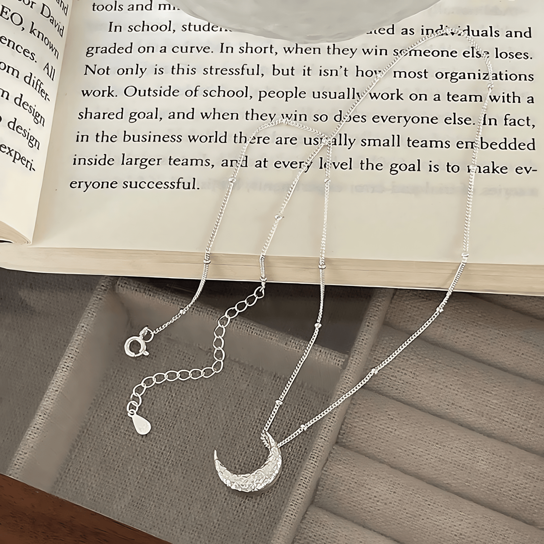 Lunar Glow – Textured Crescent Moon Necklace in Sterling Silver - NAFALUXE