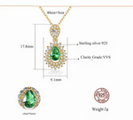 Luxury CZ Emerald Green Pear - Cut Pendant Necklace in 925 Sterling Silver Gold Plated - NAFALUXE