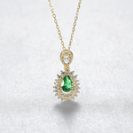 Luxury CZ Emerald Green Pear - Cut Pendant Necklace in 925 Sterling Silver Gold Plated - NAFALUXE