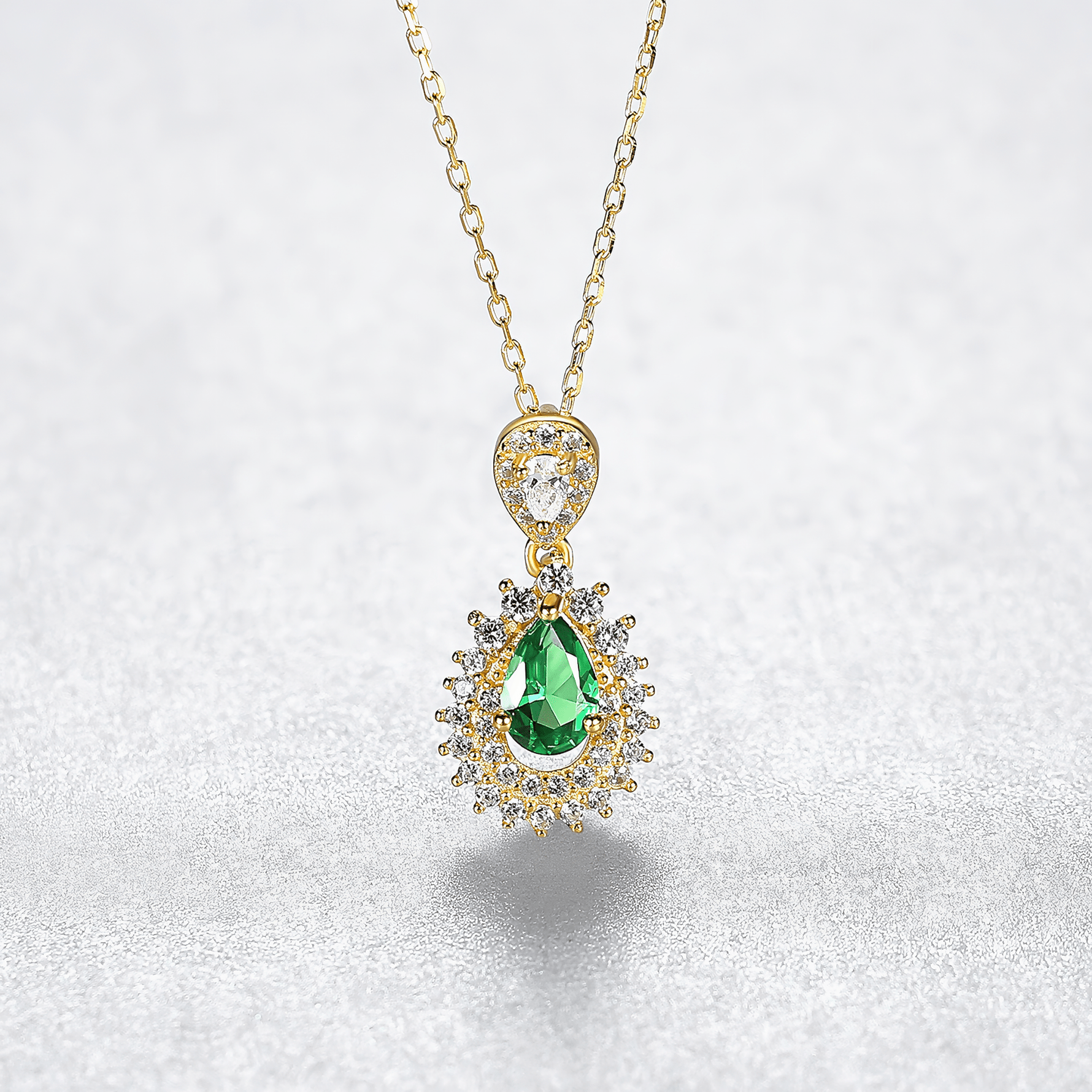 Luxury CZ Emerald Green Pear - Cut Pendant Necklace in 925 Sterling Silver Gold Plated - NAFALUXE
