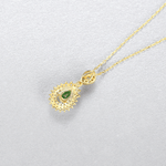 Luxury CZ Emerald Green Pear - Cut Pendant Necklace in 925 Sterling Silver Gold Plated - NAFALUXE