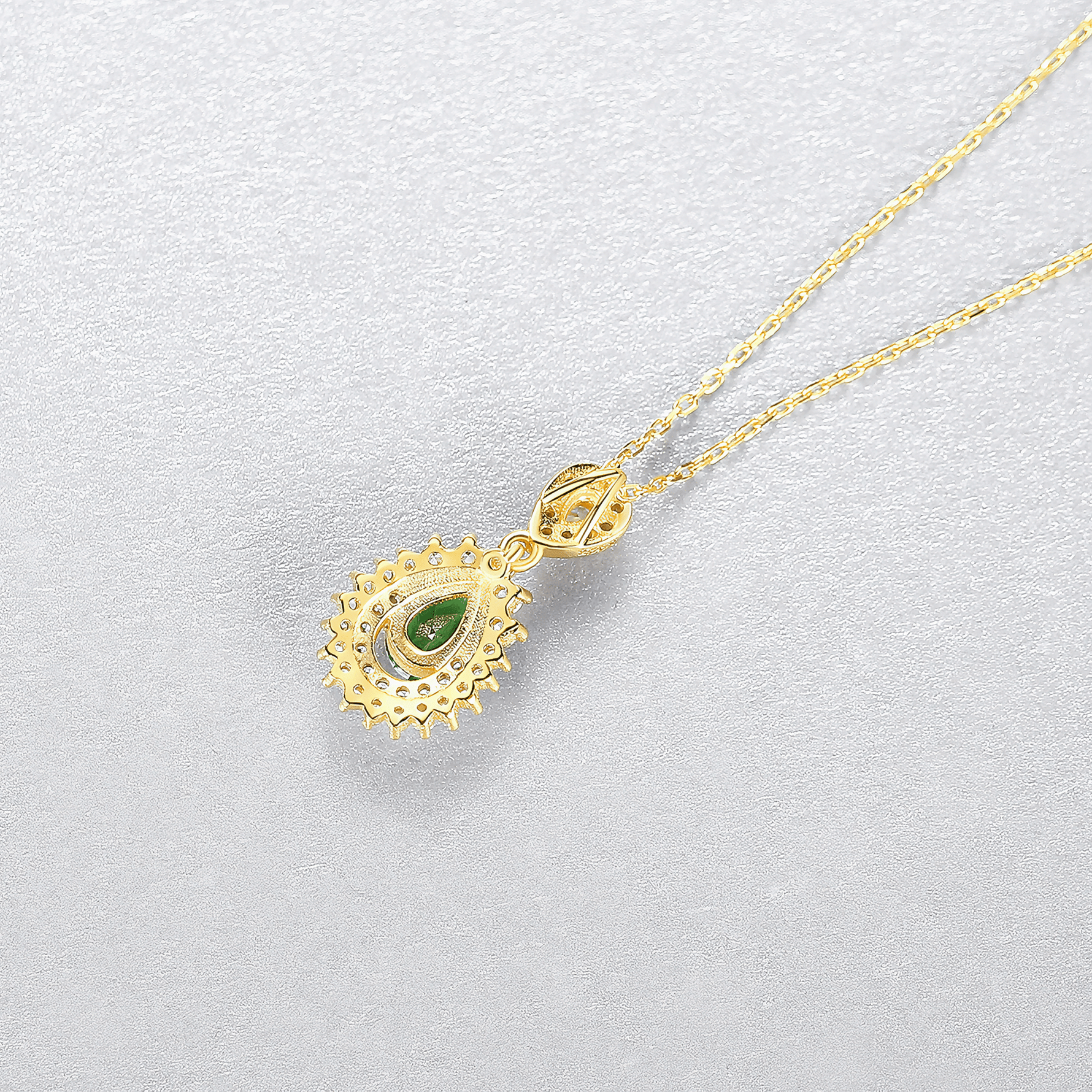 Luxury CZ Emerald Green Pear - Cut Pendant Necklace in 925 Sterling Silver Gold Plated - NAFALUXE